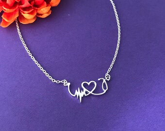 Nurse necklace LPN RN necklace / Nurses / Nursing Student / Nurse gift - ekg - heart - stethoscope necklace