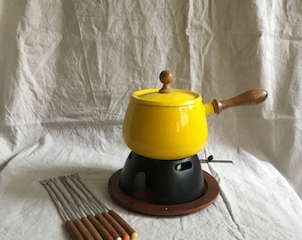 Vintage Enamel Fondue Pot with Skewers