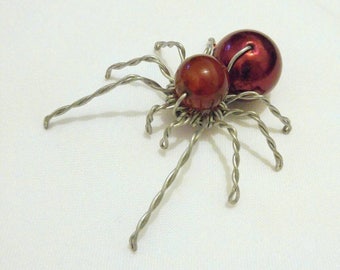 wire, gemstone & glass bead Spider ornament, sculpture, gift, arachnid