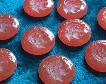 Vintage Glass Cabochons (1)(20mm) Cornelian Pressed Roman Soldier Cabochons