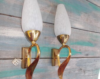 Pair Of MId Century Brass Wall lights / Wall Sconces