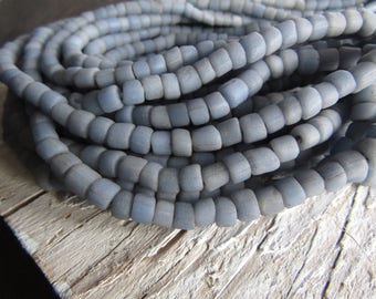 grey blue glass seed beads, opaque seed beads, small rustic ethnic tube barrel spacer , New Indo-pacific 3 to 6mm ( 22 inch strd) 7ab29-28