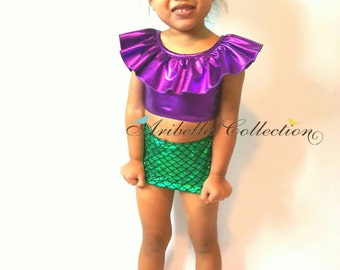 Mermaid Swimsuit, Two Piece, Swimwear, Bikini, Girls, Mermaid Bathing Suit, Little Mermaid, Costume, Birthday Gift, Baby Toddler, Ruffle Top