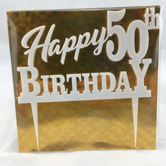 Happy 50th Birthday, black acrylic, white acrylic, plywood, Birthday Cake Topper, Happy Birthday, Laser Cut, FREE shipping Australia wide.