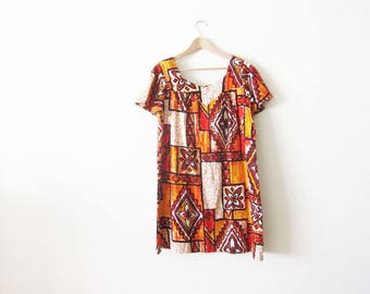 Hawaiian Bark Cloth Dress - Hawaiian Dress - Tiki Dress - 60s Hawaiian Dress - Aloha Dress - Vintage Mumu - 60s Shift Dress - Vacation Dress