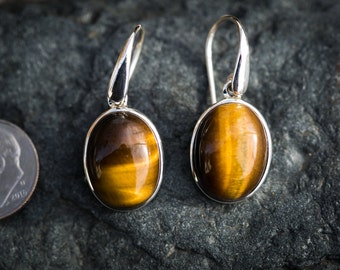 Tiger Eye Earrings - Tigers Eye Dangle Earrings - Tigers Eye Earrings - Tigers Eye Sterling Silver Dangle Earrings - Tiger Eye Earrings
