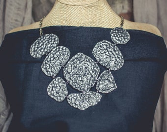 Statement necklace Bib necklace silver necklace polymer clay necklace Large silver necklace