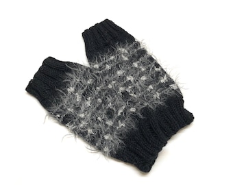 Black and Silver Striped Mittens / Wrist Warmers