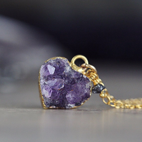 Amethyst Heart Necklace - Rough Diamond Necklace
