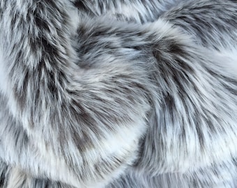 Blizzard - quality dense long pile frosted grey fluffy synthetic fur fabric - Long HALF