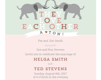 Elephant love a ton wedding invitation