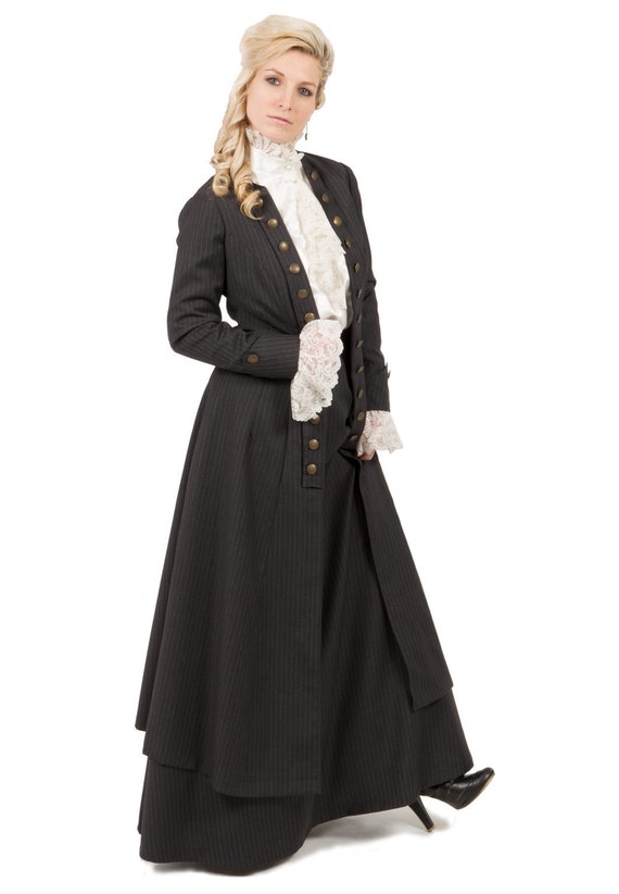 Downton Abbey Inspired Dresses Eastham Edwardian Pinstripe Long Jacket and Skirt $210.00 AT vintagedancer.com