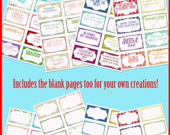 Instant Download- 32 Inspirational School Lunch Box Notes- Backpack Notes for Kids- Includes blank notes too
