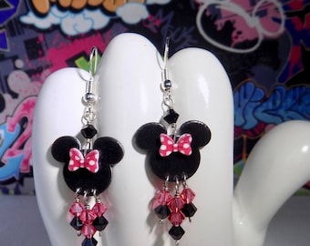 Minnie Mouse Pink Polka Dot Bow Dangle Earrings