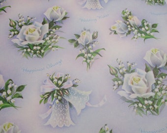 Vintage Hallmark Gift Wrap-Wrapping Paper-Bride-Wedding-Roses-Shower-Pastels-Retro-Mid Century-Full Sheet-Wrapping Paper