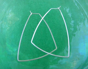 Sterling Silver Triangle Hoops Triangle Earrings Geometric Shape Earrings Hammered Wire Jewelry Lightweight Thin Hoops
