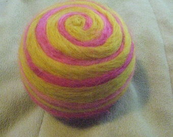 One multi-colored felted pin-cushion, Yellow and Pink