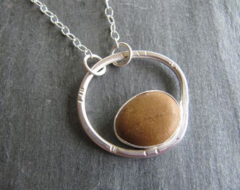 Beach Pebble and Sterling Silver Pendant