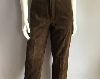 Vintage Women's 80's Brown Suede, Pants, High Waisted, Tapered Leg by Savannah (L)