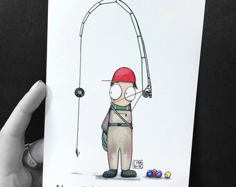 Bob Fly Fishing Cartoon Series Nymphing Art Print 5"x7"