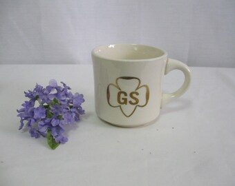 Vintage GIRL Scout Stoneware Mug Gold Lettering and Trim Made in USA Free Shipping See Details
