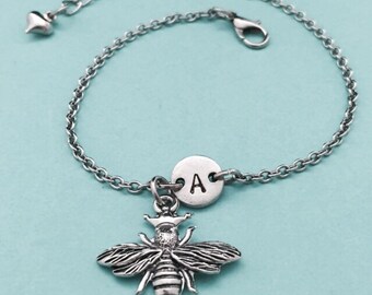 Queen bee charm bracelet, queen bee charm, adjustable bracelet, insect, personalized bracelet, initial bracelet, monogram
