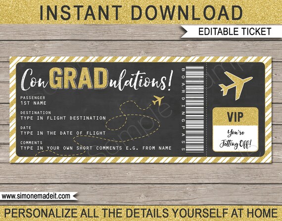 graduation boarding pass ticket printable gift plane ticket