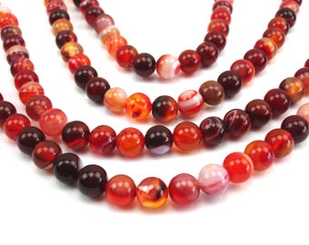30 Perles Rondes 6 Mm En Agate Rouge Foncé Naturel - Lot Pour Création Bijoux