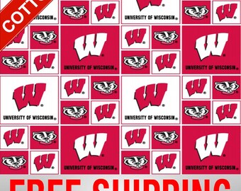 University Wisconsin Cotton Fabric Badgers NCAA WIS-020 45" Wide Free Shipping
