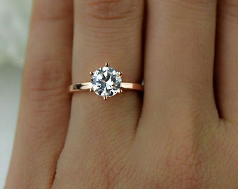 1.5 ct Engagement Ring, Promise Ring, 6 Prong Solitaire Ring, Round Man Made Diamond Simulant, Sterling Silver, Rose Gold Plated, Final Sale