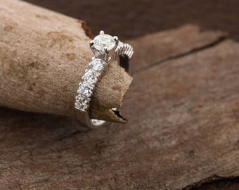 On sale!!! Cluster engagement ring-Diamond Engagement Ring 1.30 ct-14K white Gold-Promise ring-Anniversary ring- Art nouveau engagement ring