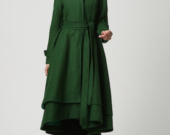wool coat, green coat, long coat, green wool coat, winter coat , wool coat women, warm winter coat, made to order, long wool coat (1112)