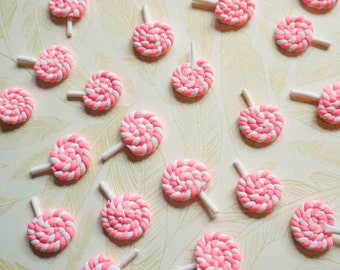 Pink Lollipop Cabochon 5pcs - Swirl Lollipop Fake Candy