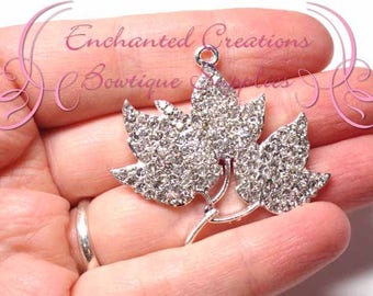 1.5" Rhinestone Maple Leaves, Fall or Winter Chunky Pendant, Keychain, Bookmark, Zipper Pull, Chunky Jewelry, Purse Charm