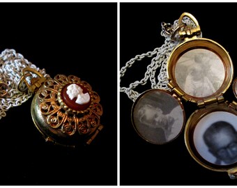 Cameo and Enamel - Vintage Coro Locket Necklace