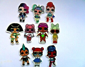 Great Set of Ten LOL SURPRISE DOLLS Resin Planar Flatbacks Set c