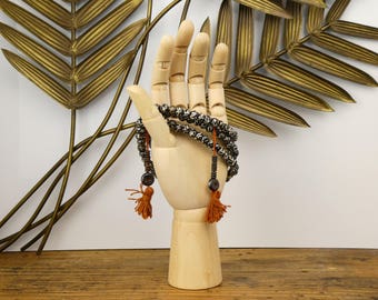 Black sign bone Om 108 Tibetan mala beads with 2 meter - Buddhist prayer beads
