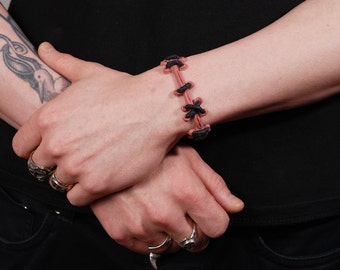 Gothic Frankenstein Monster Stitches Bracelets- Natural Flesh2 - 2pc Set