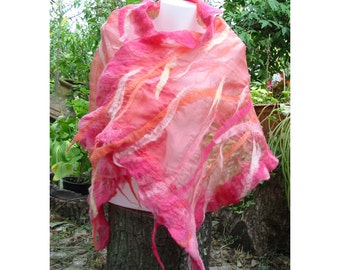 Nuno Felt Scarf,Woman Pink Scarf,Woman Shawl,AU Wool Shawl,European Art Deco,Nuno Felt Skarf,Felt Scarf,Handmade