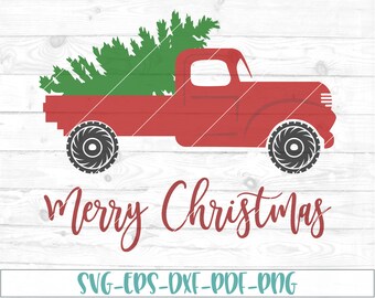 Red Christmas Truck SVG, dxf, cricut, cameo, cut file, christmas svg, vintage truck, winter svg, retro, christmas tree svg, truck with tree