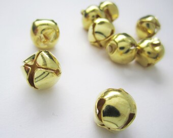 10 gold jingle bell charms - christmas - 12mm