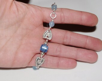 Bleu jade bracelet, Heart bracelet, silver plated bracelet