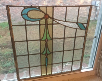 Antique Leaded STAINED GLASS - Slag Glass Window Panel 18 1/4" x 18 1/2"