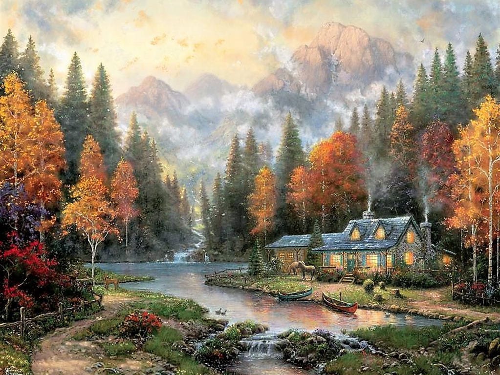 Evening at Autumn Lake Counted cross stitch pattern in PDF