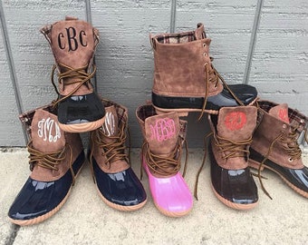 Monogrammed Suede Duck Boots