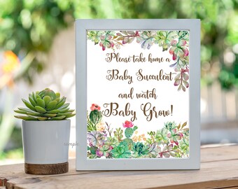 Succulent Baby Shower Favor sign, Cactus Baby Shower 8x10 Printable Sign, Watch Baby Grow Sign, Succulent favors sign INSTANT DOWNLOAD 039