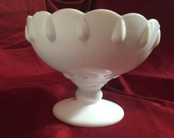 Vintage Crisp White Teardrop Milk Glass Pedestal Compote Bowl