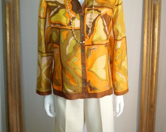 Vintage 1970's Alex Colman Print Blouse - Size 10