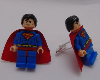 Hand Made NOVELTY Super hero SUPERMAN Cufflinks~ Ideal Gift WEDDING ~ Same Day Dispatch ~ Made using Lego(r) Compatible Pieces
