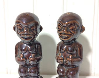 Vintage Signed Tiki Salt and Pepper